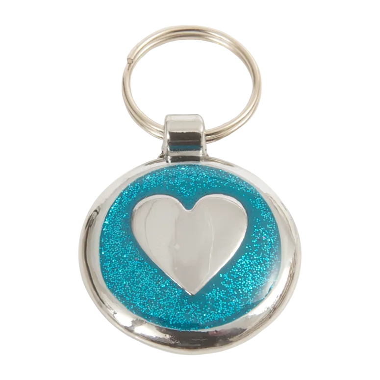 Azure Blue Heart Small 20mm Designer Dog Tag Shimmer Range