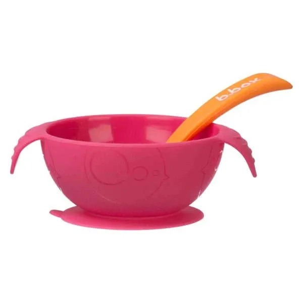 B.Box First Feeding Bowl Suction Set with Spoon-  Pink Orange