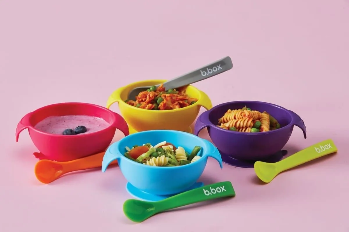 B.Box First Feeding Bowl Suction Set with Spoon-  Pink Orange