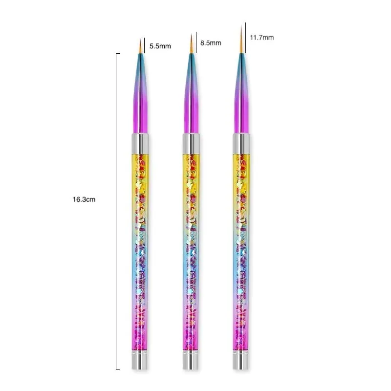 Colourful Nail Art Liner Brushes Set 3pcs