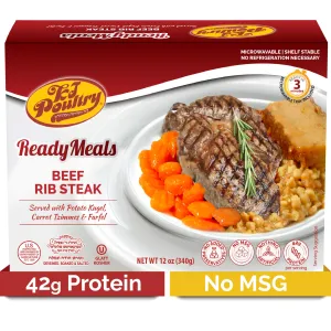 KJ Poultry Kosher MRE Meat Meals Ready to Eat, Beef Rib Steak and Kugel - 1 Pack