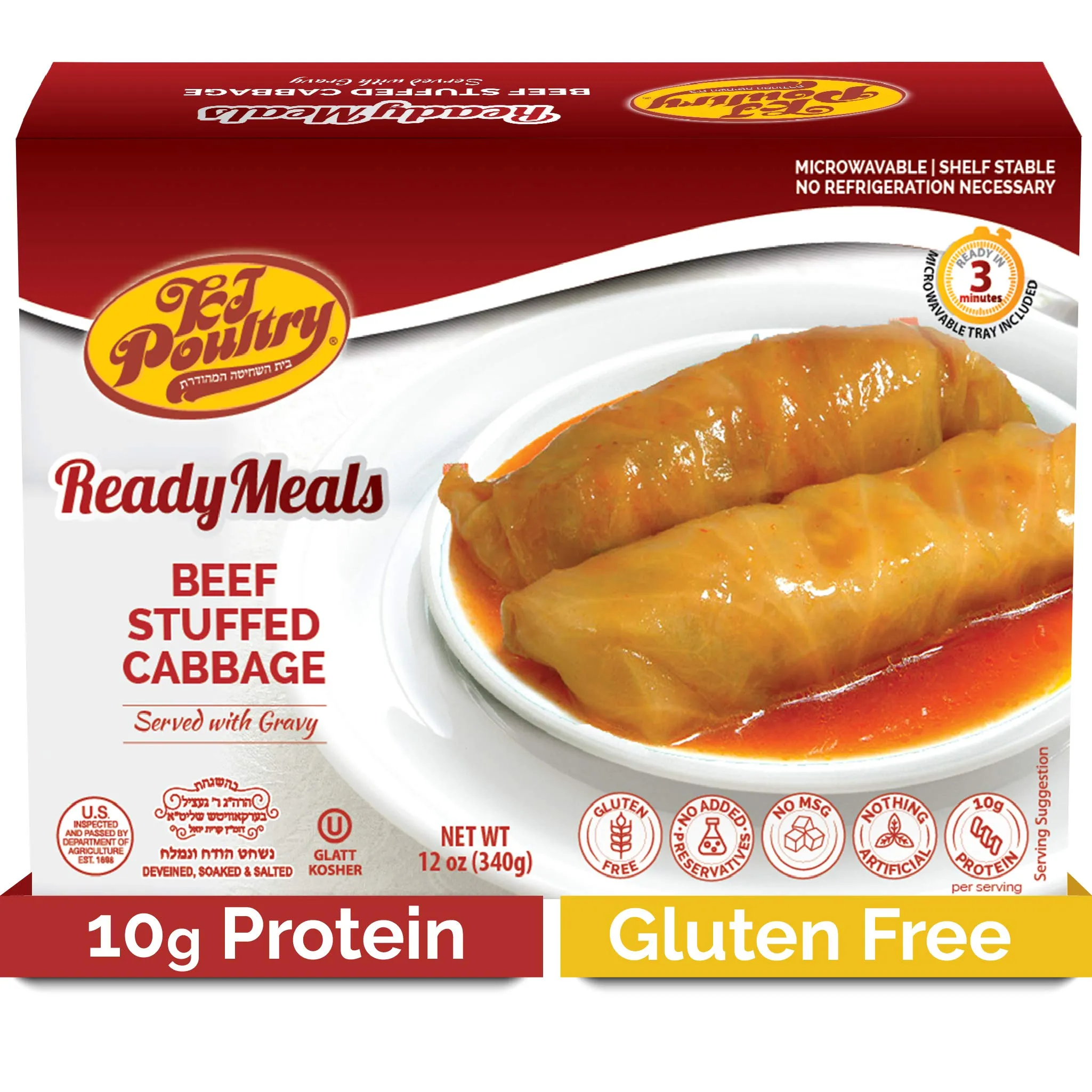 KJ Poultry Kosher MRE Meat Meals Ready to Eat, Gluten-Free Beef Stuffed Cabbage Rolls - 1 Pack