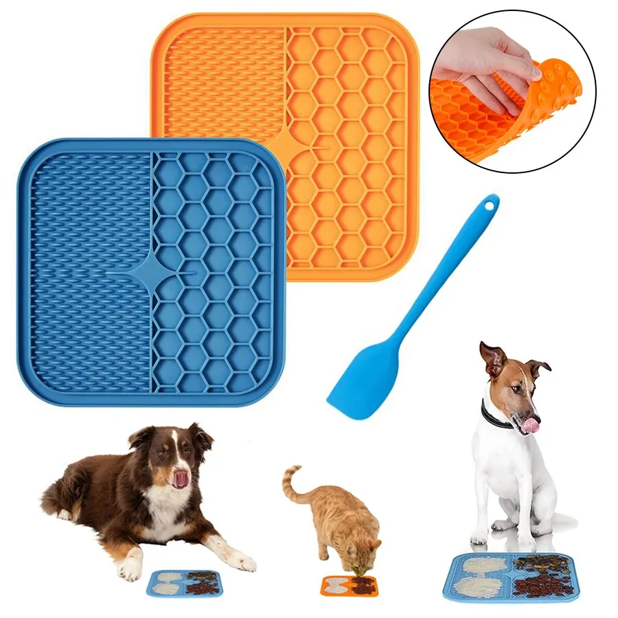 Lick Pad for Dog Cat Slower Feeder Licky Mat for Puppy Kitten Silicone Dispenser Pet Feeding Licking Mat Bathing Distraction Pad