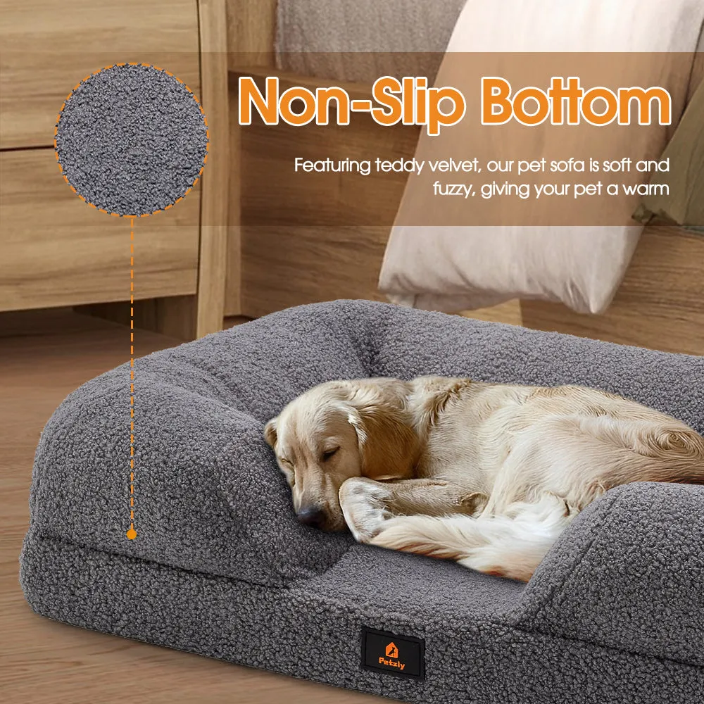 Petzly Memory Foam Dog Bed Pet Sofa Calming Bed Washable Removable Grey X Large