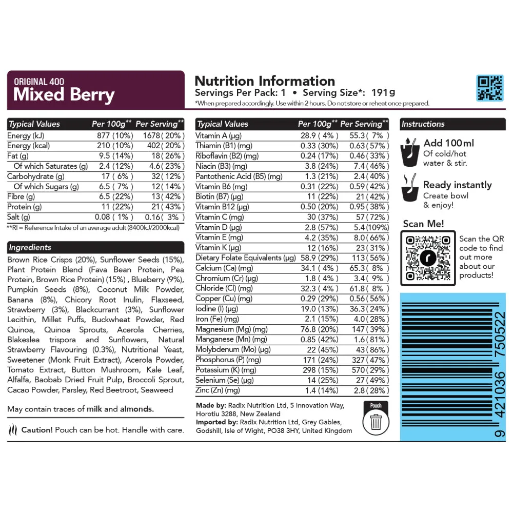 Radix Nutrition Original Mixed Berry Breakfast Meal (91g) 400kcal