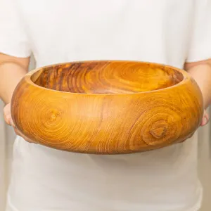 Salad Serving Bowl, Handmade Teak Wood, Rounded