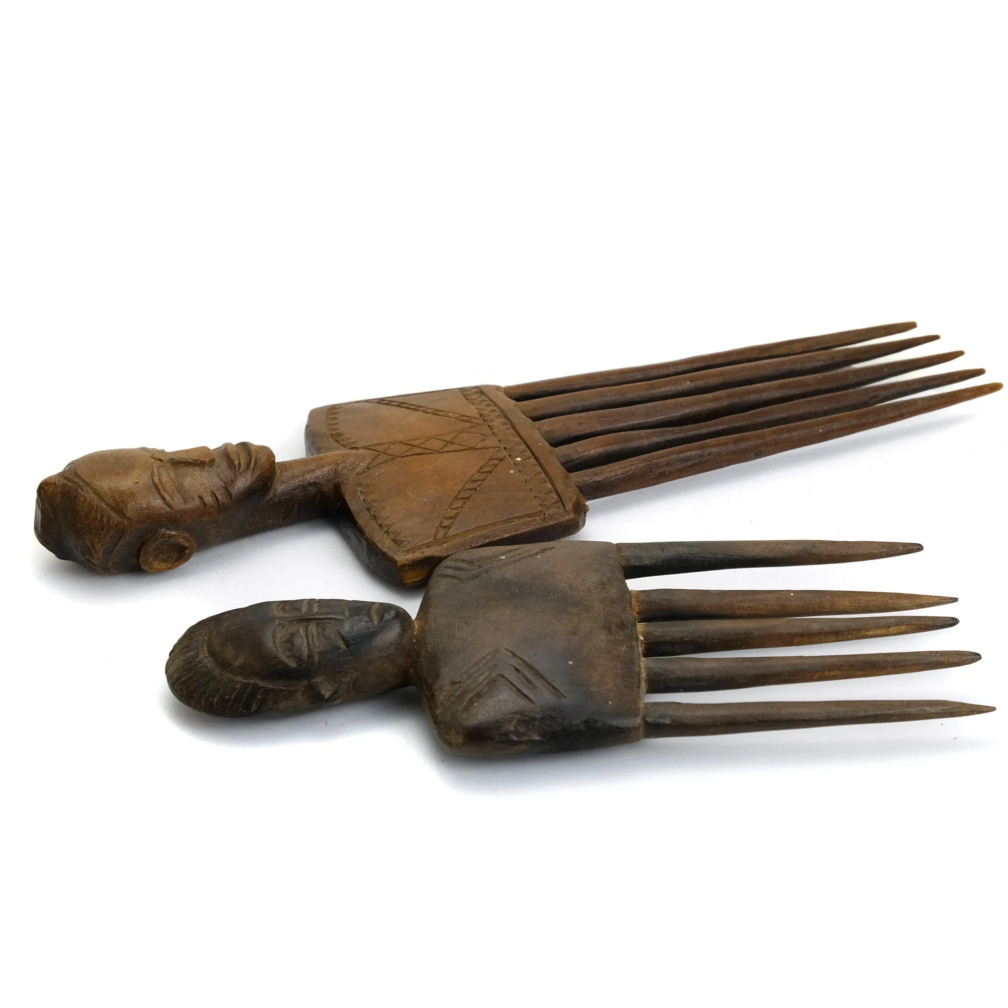 Wooden Portrait Combs From The Akan people of Cte d'Ivoire