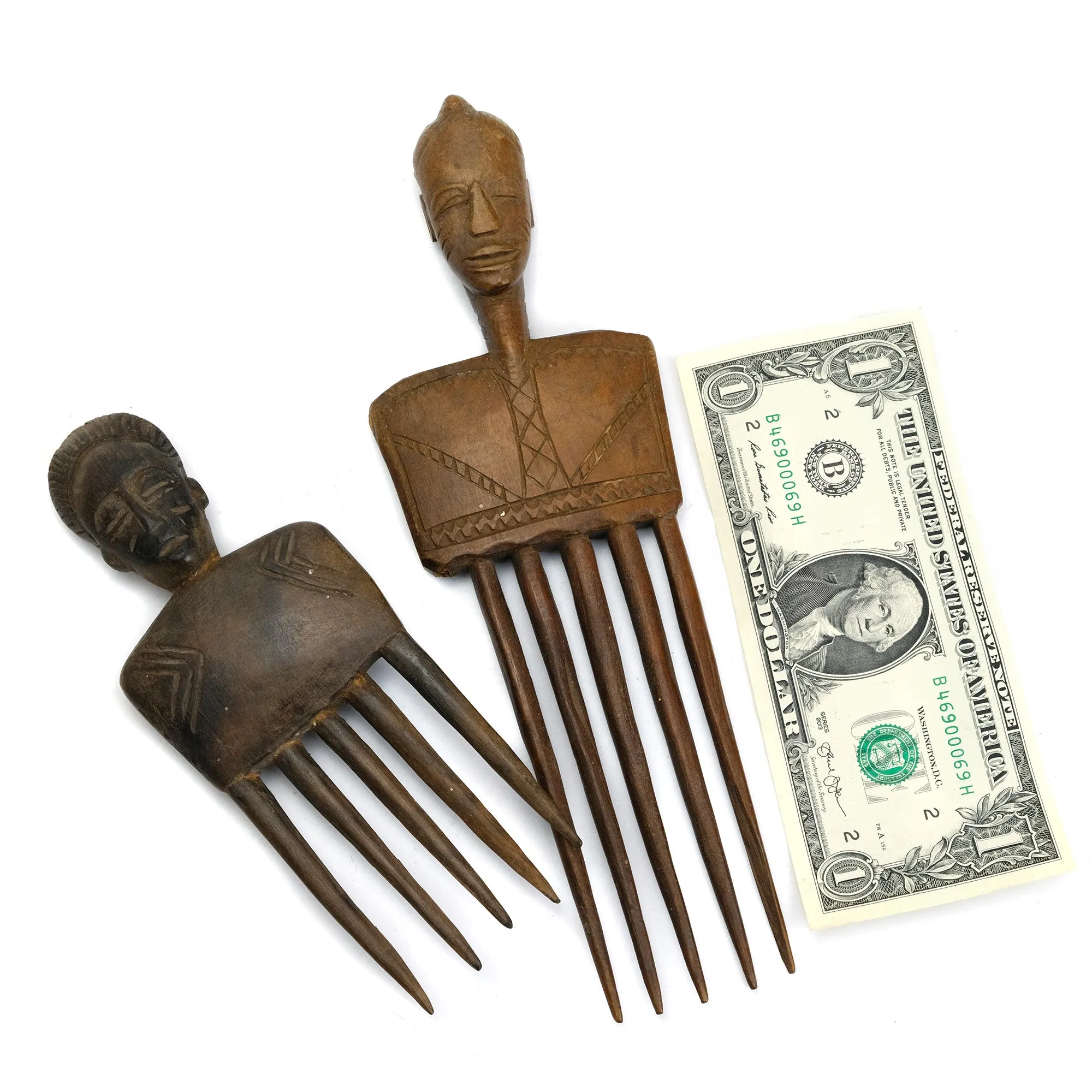 Wooden Portrait Combs From The Akan people of Cte d'Ivoire