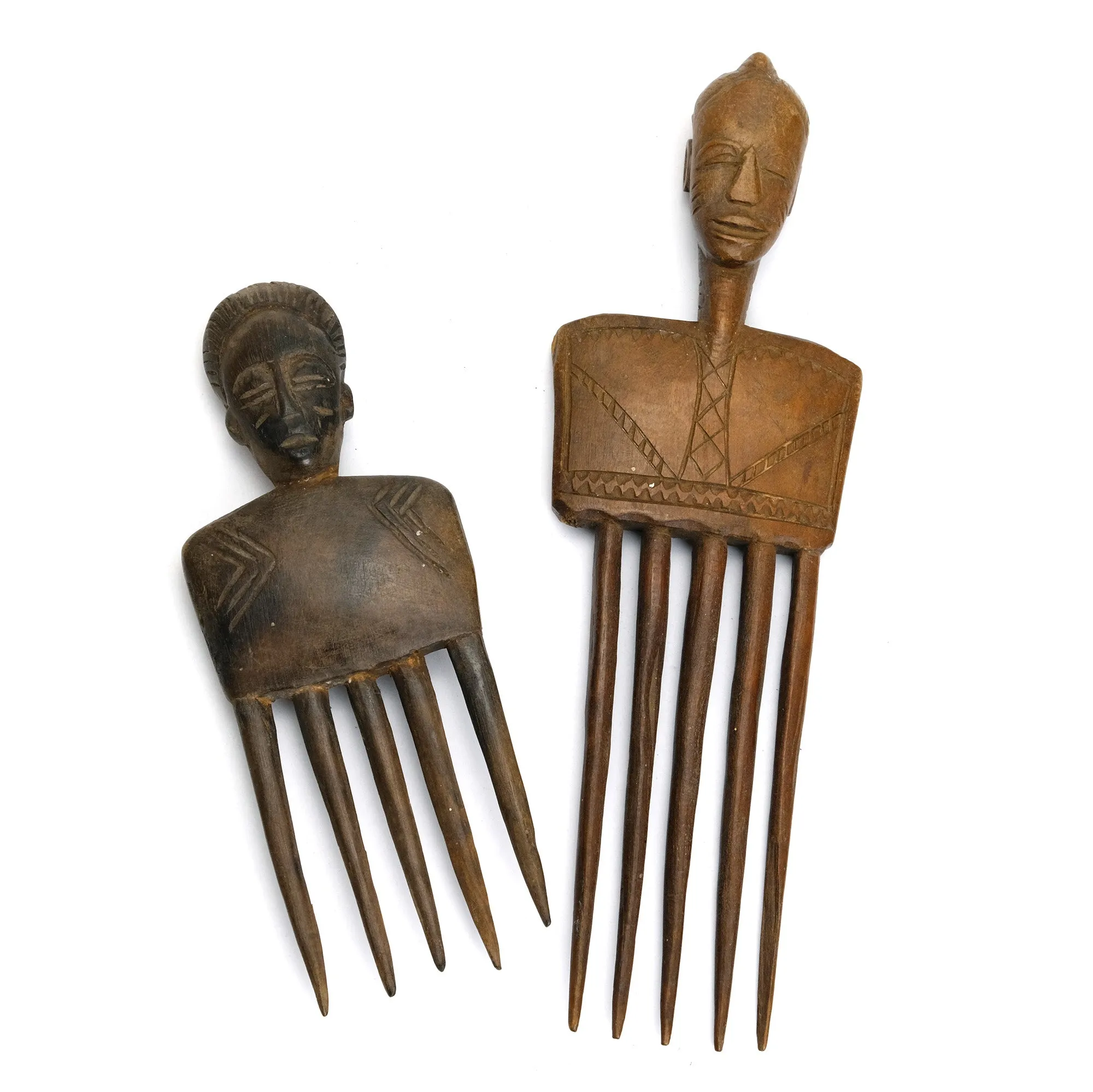 Wooden Portrait Combs From The Akan people of Cte d'Ivoire